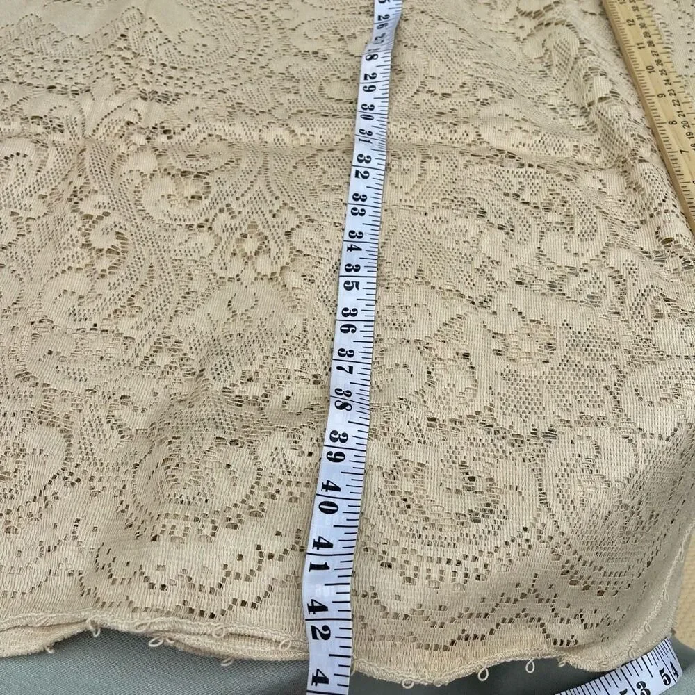 Vintage Pennicraft  cream tan colored lace table cloth rectangle 84” x 64”.